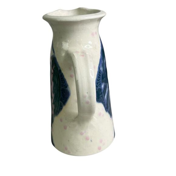 Handmade Pottery Vintage Pitcher Fish Design Signed Studio Art Ceramic 8" Tall - Picture 7 of 12